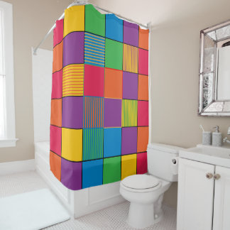 Rideaux De Douche Carrés et rayures aux couleurs vives