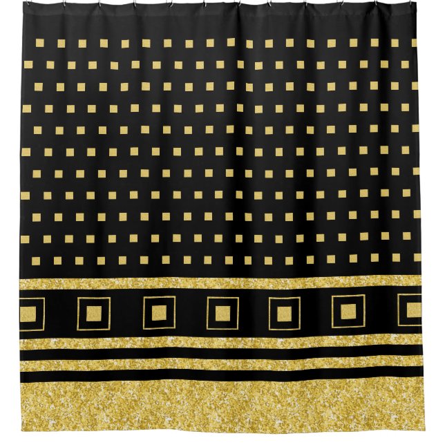 Rideaux De Douche Carrés géométriques Abstraits Black Gold de luxe (Devant)