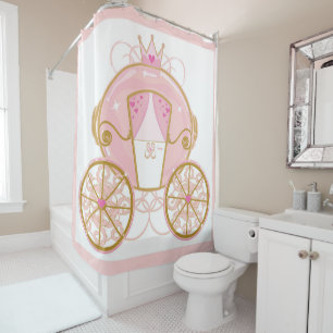 Rideaux De Douche Carrosse de princesse rose et or 
