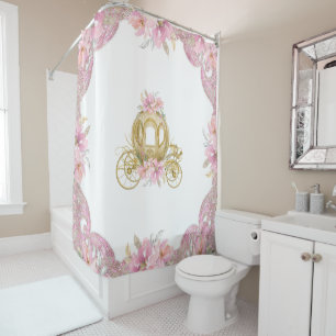 Rideaux De Douche Carrosse Princesse Or Rose