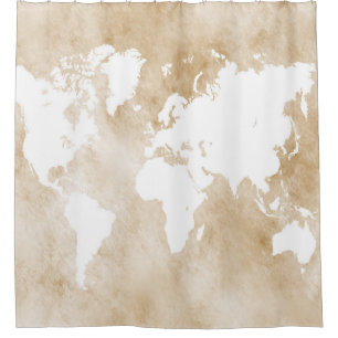 Rideaux De Douche Carte bronzage du monde de la conception 82