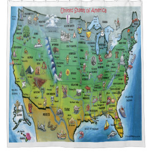 Rideaux De Douche Carte de bande dessinée des Etats-Unis