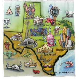 Rideaux De Douche Carte de bande dessinée du Texas