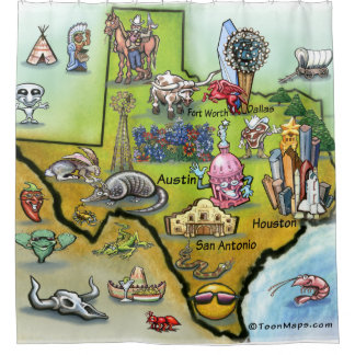 Rideaux De Douche Carte de bande dessinée du Texas