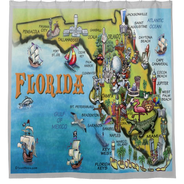 Rideaux De Douche Carte de Floride États-Unis dessin animé (Devant)