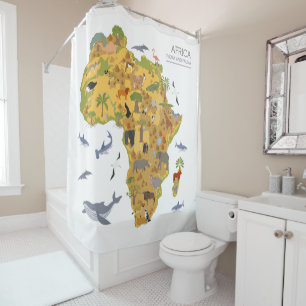 Rideaux De Douche Carte de l'Afrique   Flora et faune