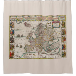 Rideaux De Douche Carte de l'Europe au Moyen Age (par Willem Blaeu)