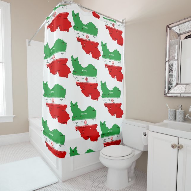 Rideaux De Douche Carte de l'Iran avec drapeau et emblème (En situation)