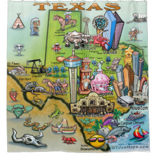 Rideaux De Douche Carte de Texas en bandes dessinées