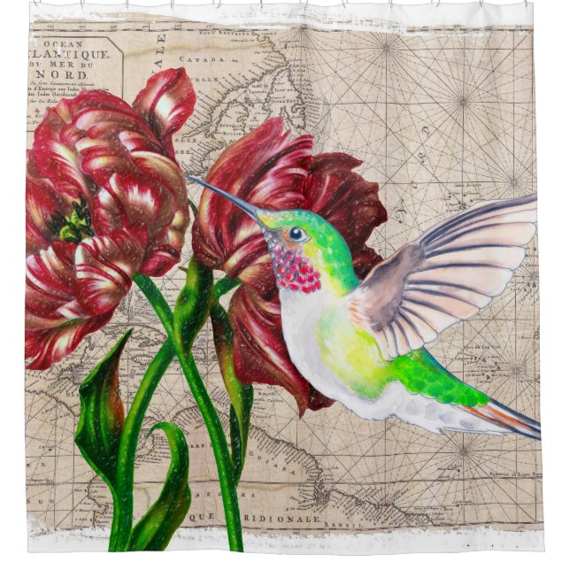 Rideaux De Douche Carte de tulipes de colibri (Devant)