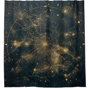 Rideaux De Douche Carte des étoiles célestes d'or (5)