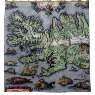 Rideaux De Douche Carte des monstres marins d'Islande 1585