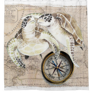 Rideaux De Douche Carte du boussole des tortues marines