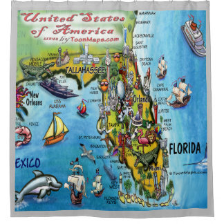 Rideaux De Douche Carte du dessin animé en Floride aux États-Unis
