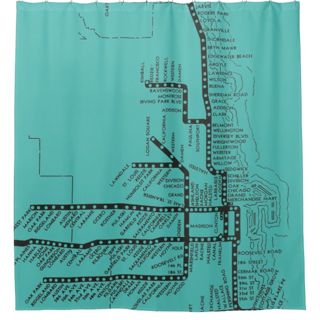 Rideaux De Douche Carte du métro de Chicago avec arrêts de train vin (Devant)