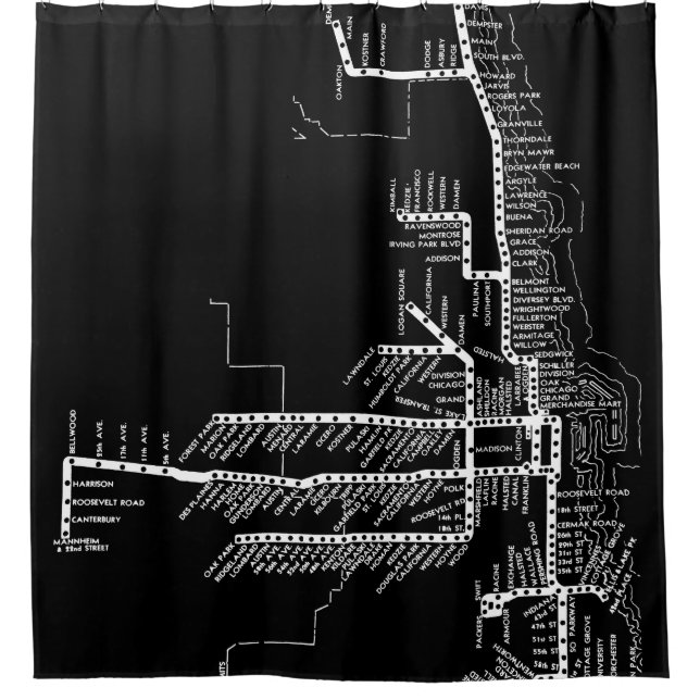 Rideaux De Douche Carte du métro de Chicago avec arrêts de train vin (Devant)