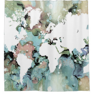 Rideaux De Douche Carte du monde Design 96 vert