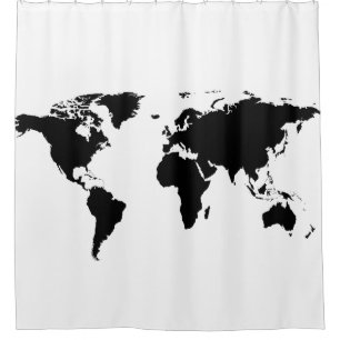 Rideaux De Douche carte du monde noir en blanc