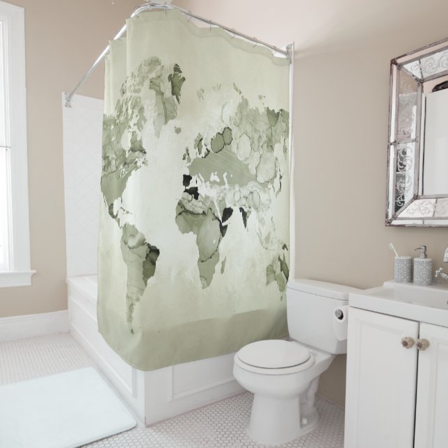 Rideaux De Douche Carte du monde vert clair 123 (En situation)