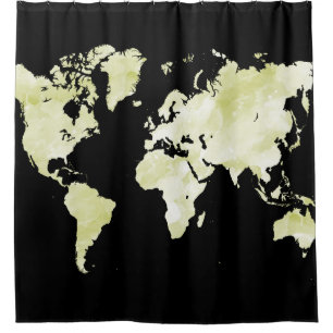 Rideaux De Douche Carte du monde vert noir 73