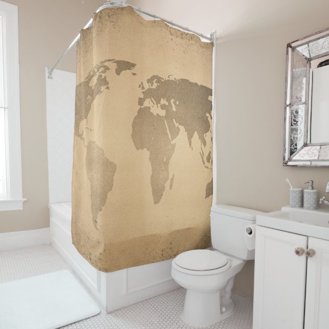 Rideaux De Douche carte du monde vintage (En situation)