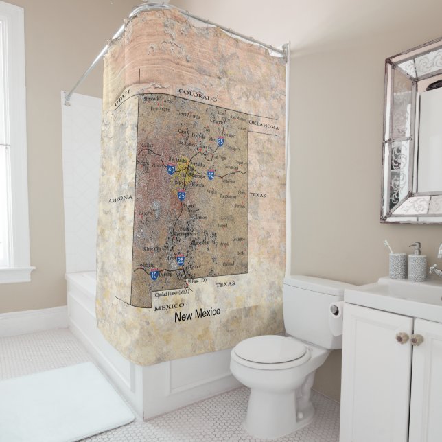 Rideaux De Douche Carte du Nouveau-Mexique Petroglyph (En situation)