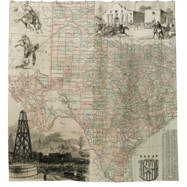 Rideaux De Douche Carte du Texas aux frontières du comté (Devant)