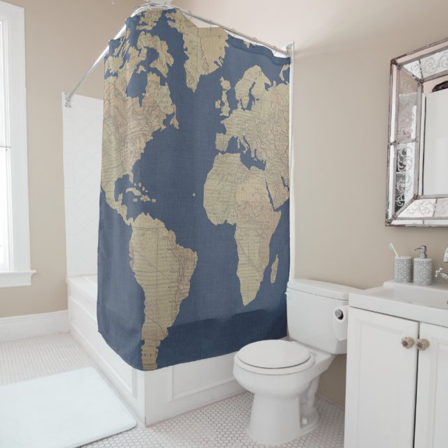 Rideaux De Douche Carte Gold et Blue World (En situation)