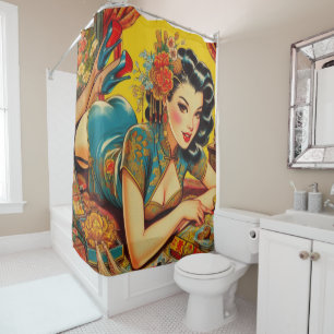 Rideaux De Douche Carte japonaise vintage