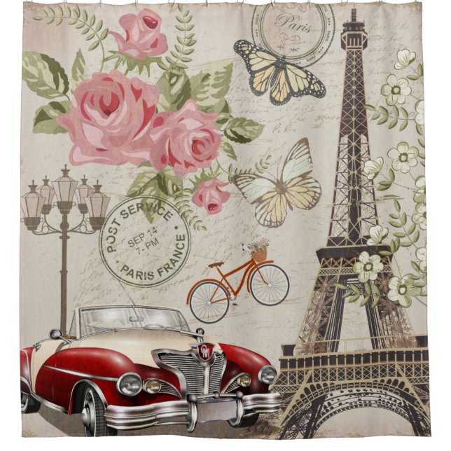 Rideaux De Douche Carte postale vintage Paris. (Devant)