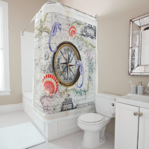 Rideaux De Douche carte vintage compas