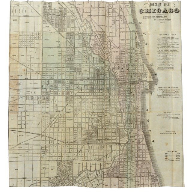 Rideaux De Douche Carte vintage de Chicago (1857) (Devant)