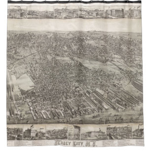 Rideaux De Douche Carte vintage de Jersey City NJ (1883)