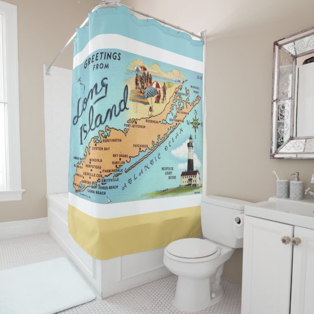 Rideaux De Douche Carte vintage de Long Island (En situation)