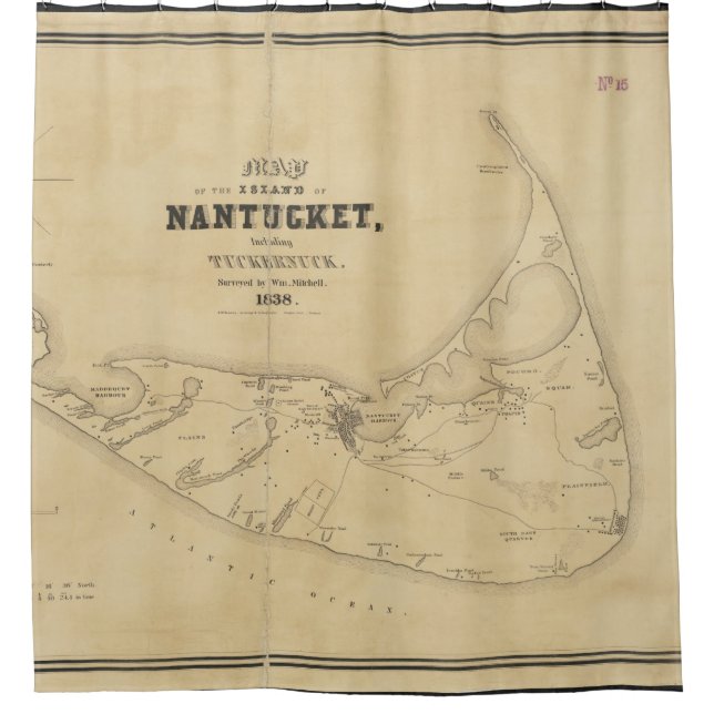 Rideaux De Douche Carte vintage de Nantucket (1838) (Devant)