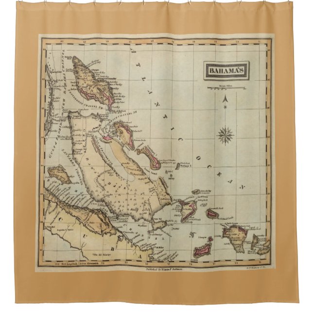 Rideaux De Douche Carte vintage des Bahamas (1823) (Devant)