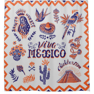 Rideaux De Douche Carte Vintage des symboles culturels mexicains