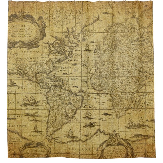 Rideaux De Douche Carte vintage du monde 1635 (Devant)
