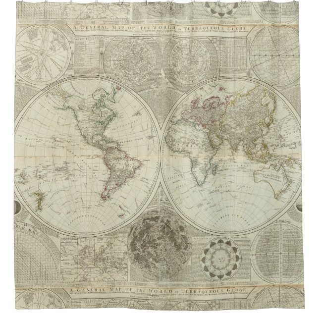 Rideaux De Douche Carte vintage du monde (1787) (Devant)