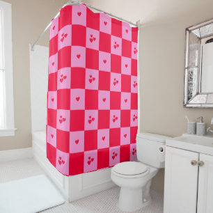 Rideaux De Douche Cartes Grille rose et rouge