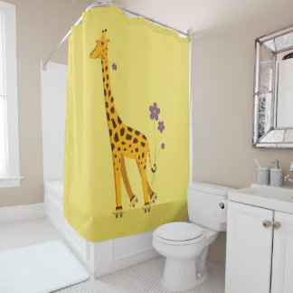 Rideaux De Douche Cartoon de patinage amusant Giraffe