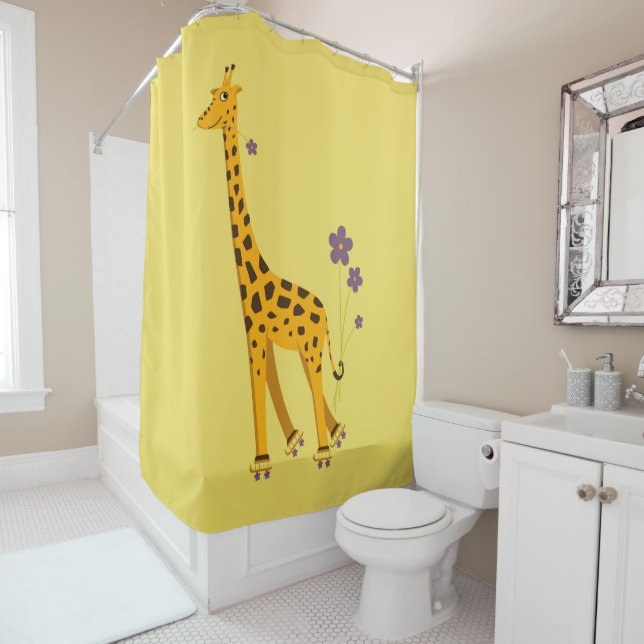 Rideaux De Douche Cartoon de patinage amusant Giraffe (En situation)