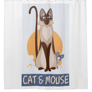 Rideaux De Douche Cartoon Silencieux Chat & Souris Avec Du Fromage