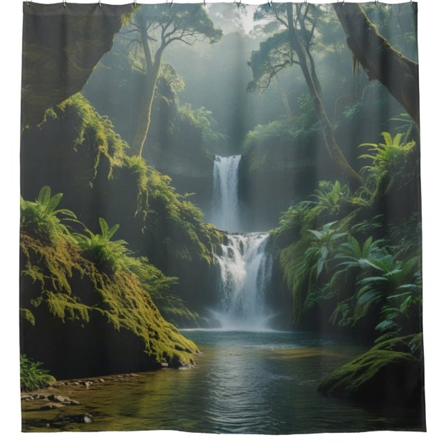Rideaux De Douche Cascade Epic Rainforest Cove Peint (Devant)