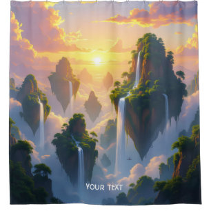 Rideaux De Douche Cascades des îles du coucher de soleil Imaginaire