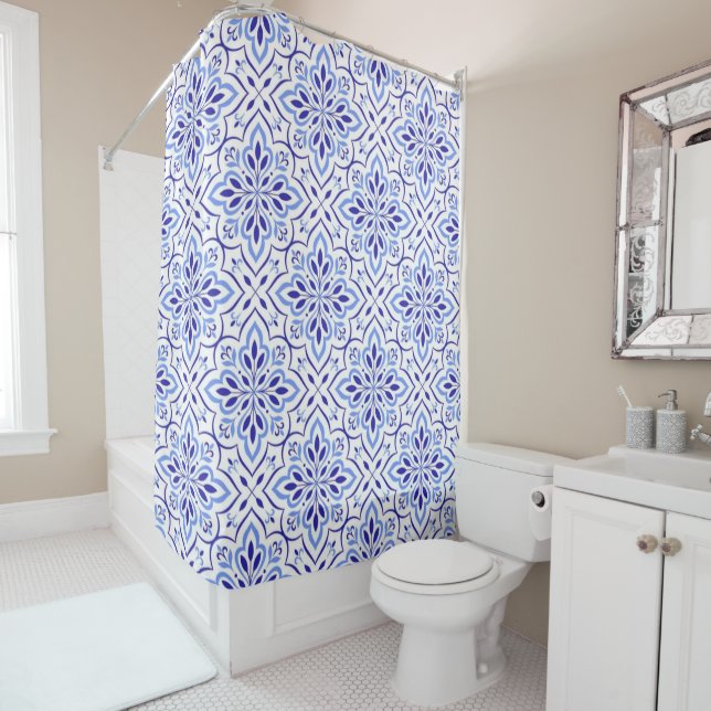 Rideaux De Douche Cascais Elegance Delicate Blue Mediterranean (En situation)