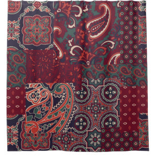 Rideaux De Douche Cashmere Paisley Silk : Patchwork Vintage Abstrait