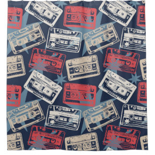 Rideaux De Douche Cassettes Vielles Musique Vintage sans couture