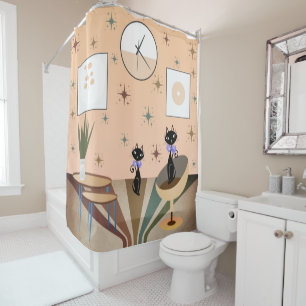 Rideaux De Douche Cat du milieu du siècle moderne