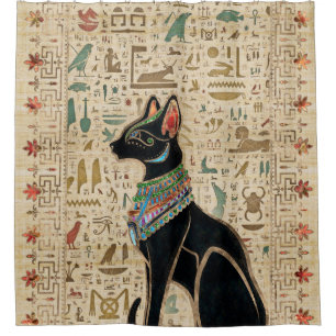 Rideaux De Douche Cat égyptien - Bastet sur le papyrus